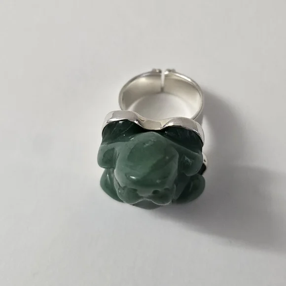 Rare Sajen Sterling Silver 925 Jade Frog Ring - Picture 4 of 12